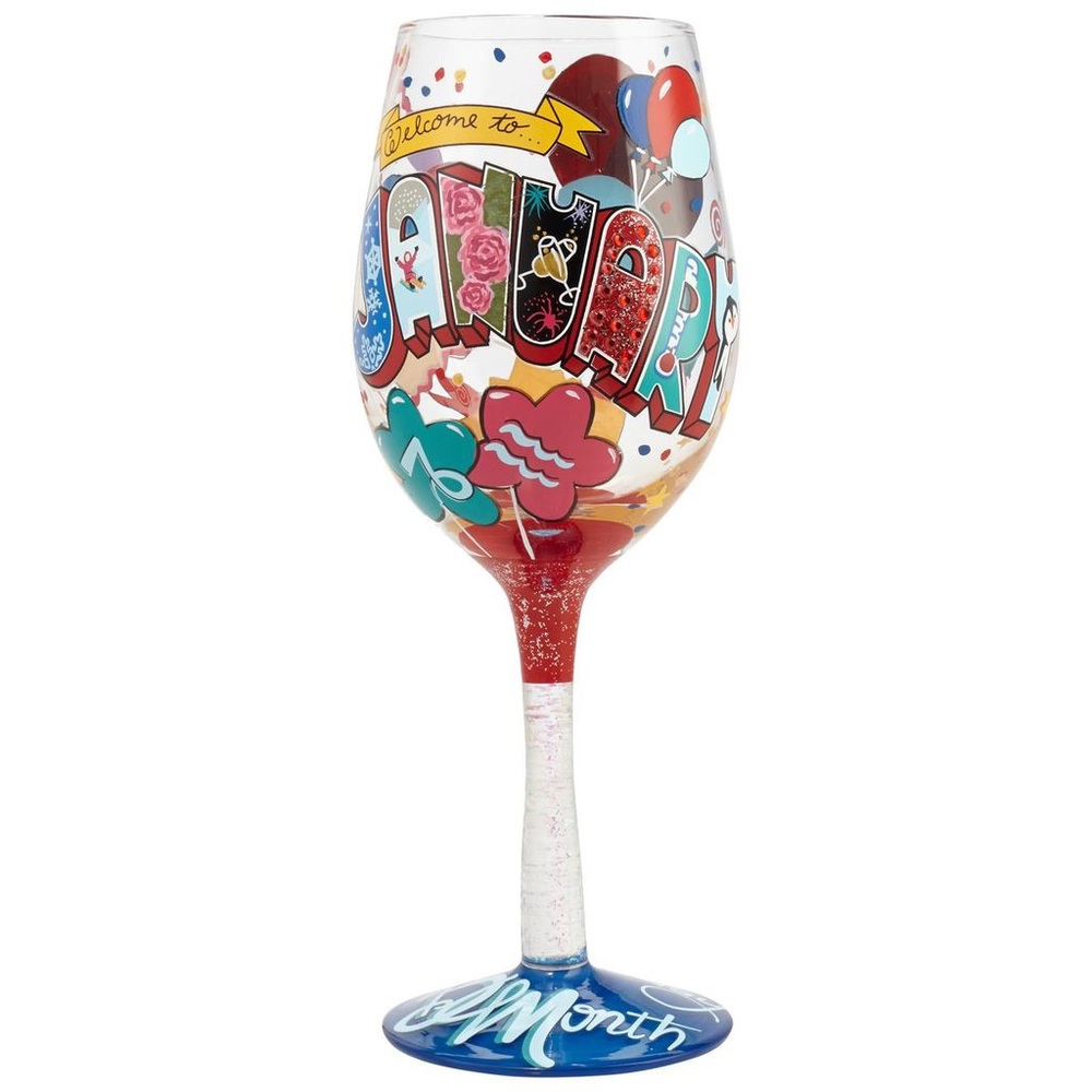 Hand Painted January Wine Glass